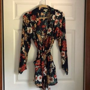 Navy blue flower kimono jacket
